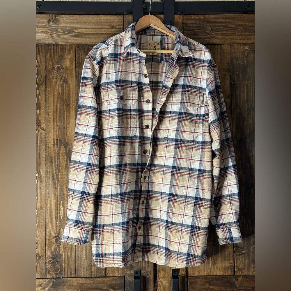 RedHead Beige and Navy Plaid Button Down Shirt